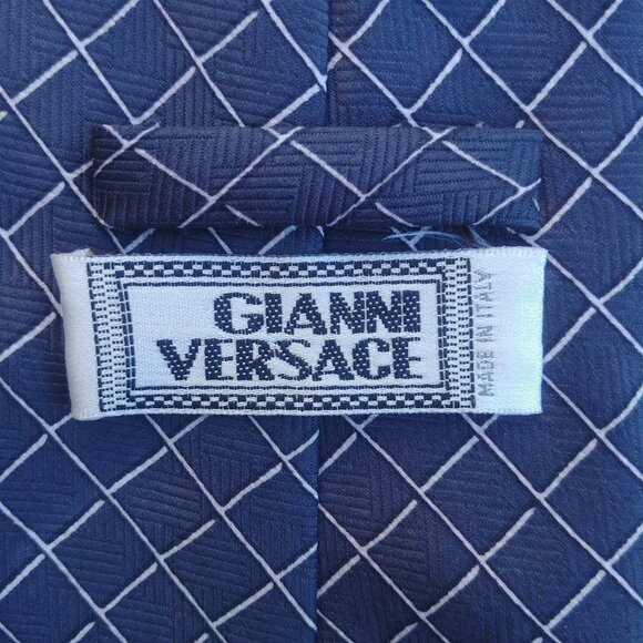 Vintage Versace handmade Italy 100% silk blue grey windowpane pla… - Picture 11 of 14